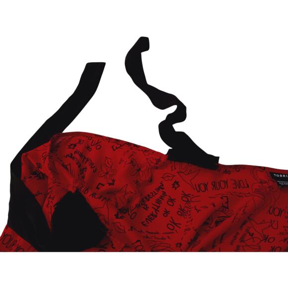 TORRID 2 Whimsical Blouse Top Plus 2X Bare Shoulder Tie Bow Red Black Going Out - Picture 8 of 11